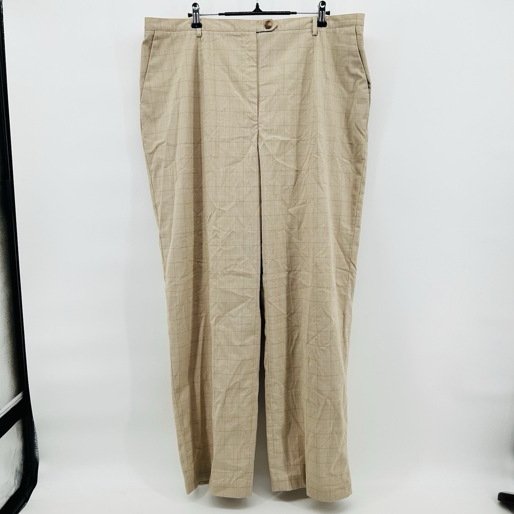 Worthington Womens 18W Tan Plaid‎ Dress Pants Straight Leg Career Trousers